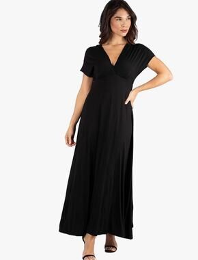 24seven Comfort Apparel Womens 2X Black Cap Sleeve Sleeveless A-Line Maxi Dress